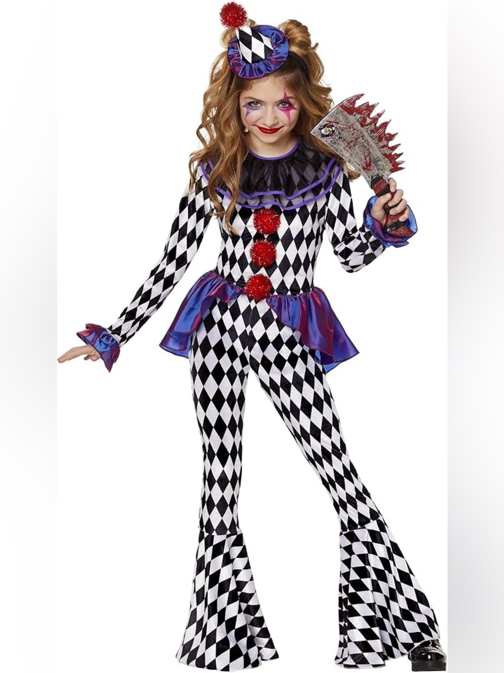 Kids Halloween  Harlequin Clown Costume with Purple Accents